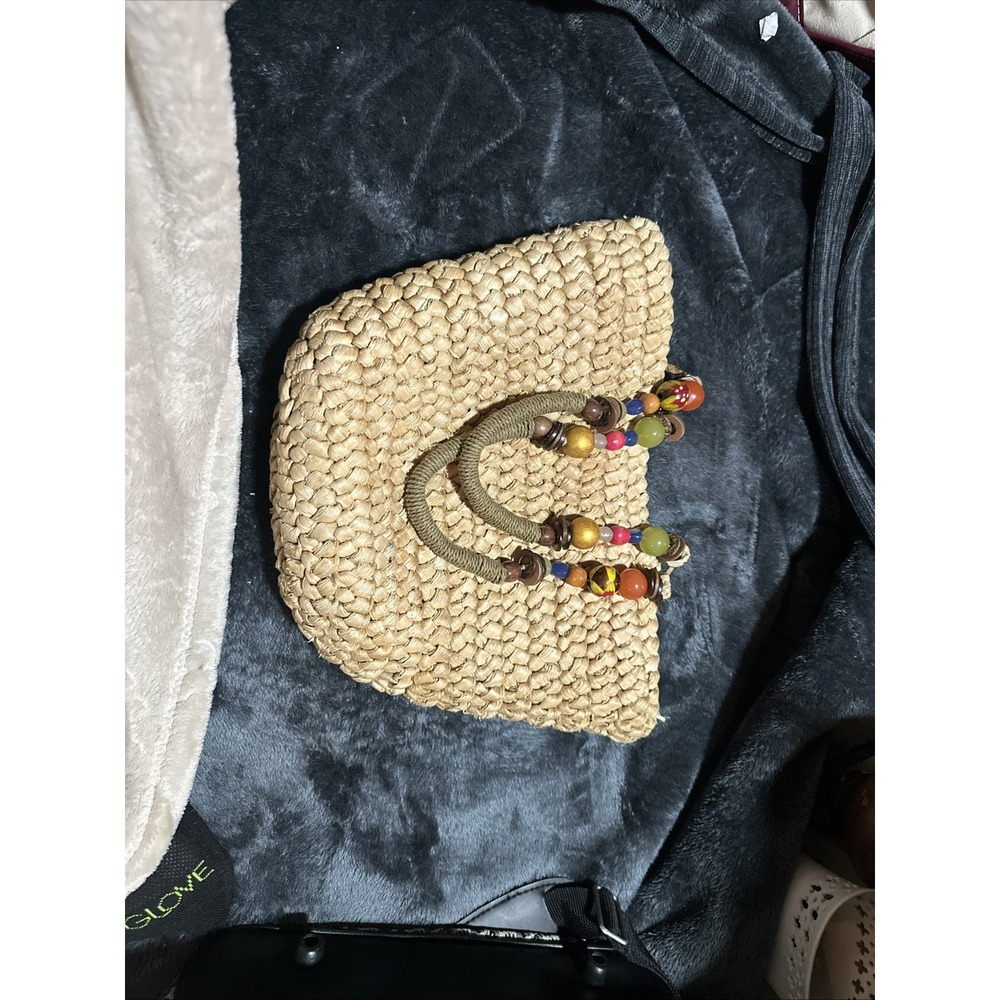 Cappelli Straworld Purse/Handbag W/Wooden Beads Natural Elements Beach Boho